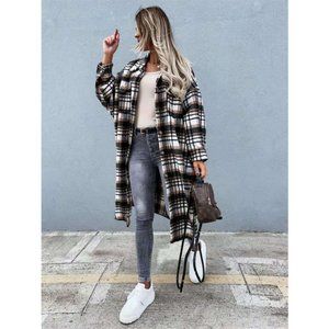 💥PLAID BUTTON DESIGN LONGLINE SHACKET / DUSTER / SHIRT JACKET 💥